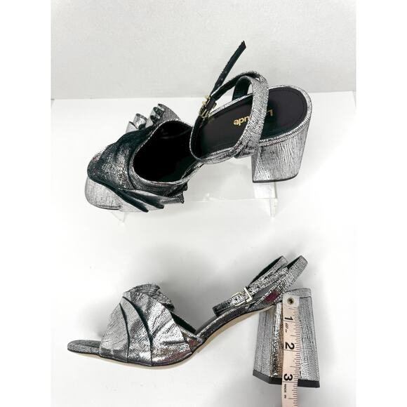Larroudé Selena Ruffle Ankle Strap Sandal Pump  in pewter Silver sz 9.5 - Picture 8 of 9